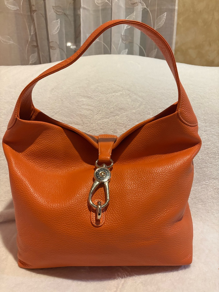 Dooney & Bourke Logo Lock Hobo Shoulder Bag In Vibrant Orange With Silver Clasp